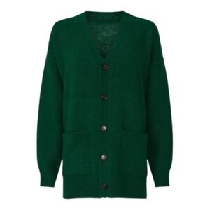 K.NGSLEY Oversize Cardigan Sweater Button Front Long Sleeve Green Wool Small